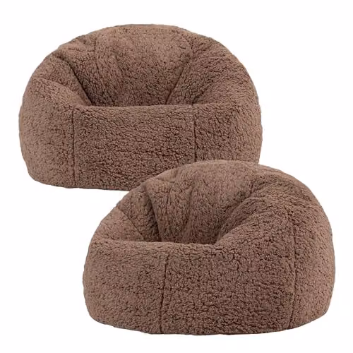 icon Kingston 2 Pack Kids Teddy Berber Fleece Classic Dome Bean Bags in Brown