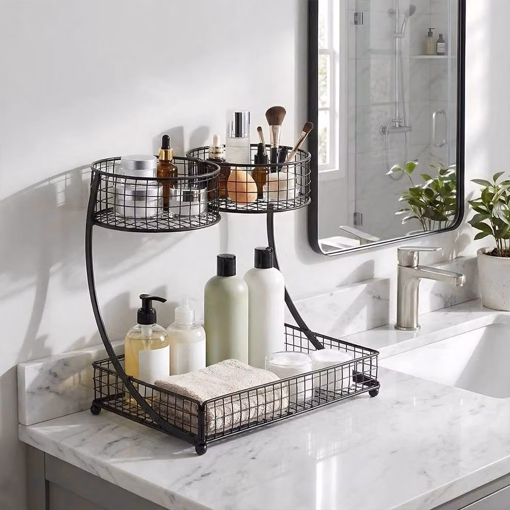 EONLION Black 2 Tier Metal Makeup and Kitchen Organizer Shelf, W/D/H: 50 x 50 x 50 cm – 5