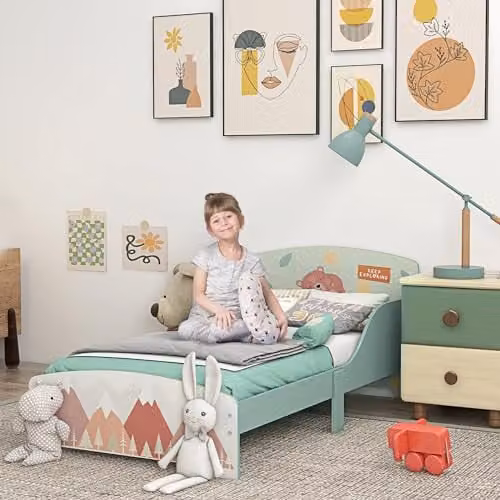 ZONEKIZ Toddler Bed Frame for Children in Green, W/D/H: 77 x 143 x 60 cm