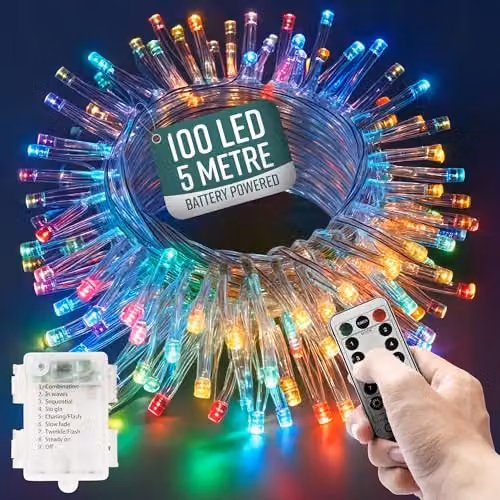 Globrite 100 LED Battery Operated Multi-Colour Copper String Fairy Lights with Remote Control – 1