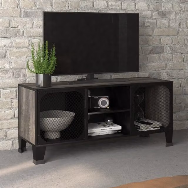 Berkfield Home Grey Industrial TV Cabinet in Metal and MDF, W/D/H: 105 x 36 x 47 cm – 1