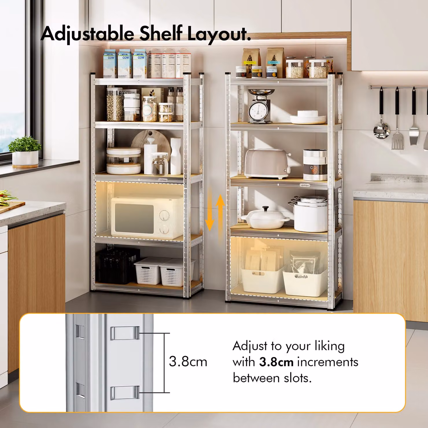 VonHaus Pack of 5 Silver Steel Garage Shelving Units, H 150 cm x W 70 cm x D 30 cm – 2