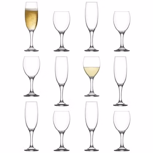 LAV Empire 12pc Wine Glasses and Champagne Flutes Set in Transparent Glass