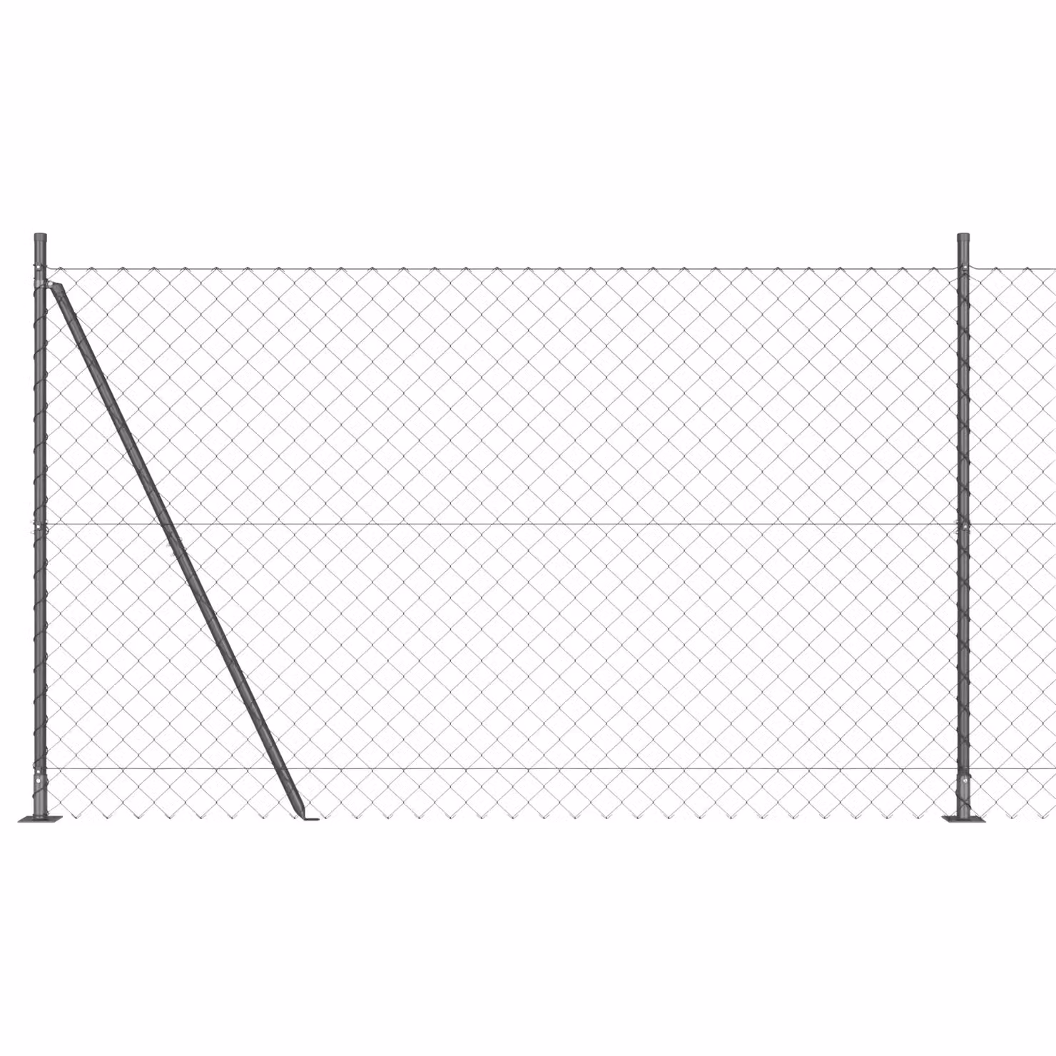 Berkfield Home Grey Galvanised Steel Chain Link Fence with 7 Flanged Posts, W: 10 m, H: 1.4 m – 2