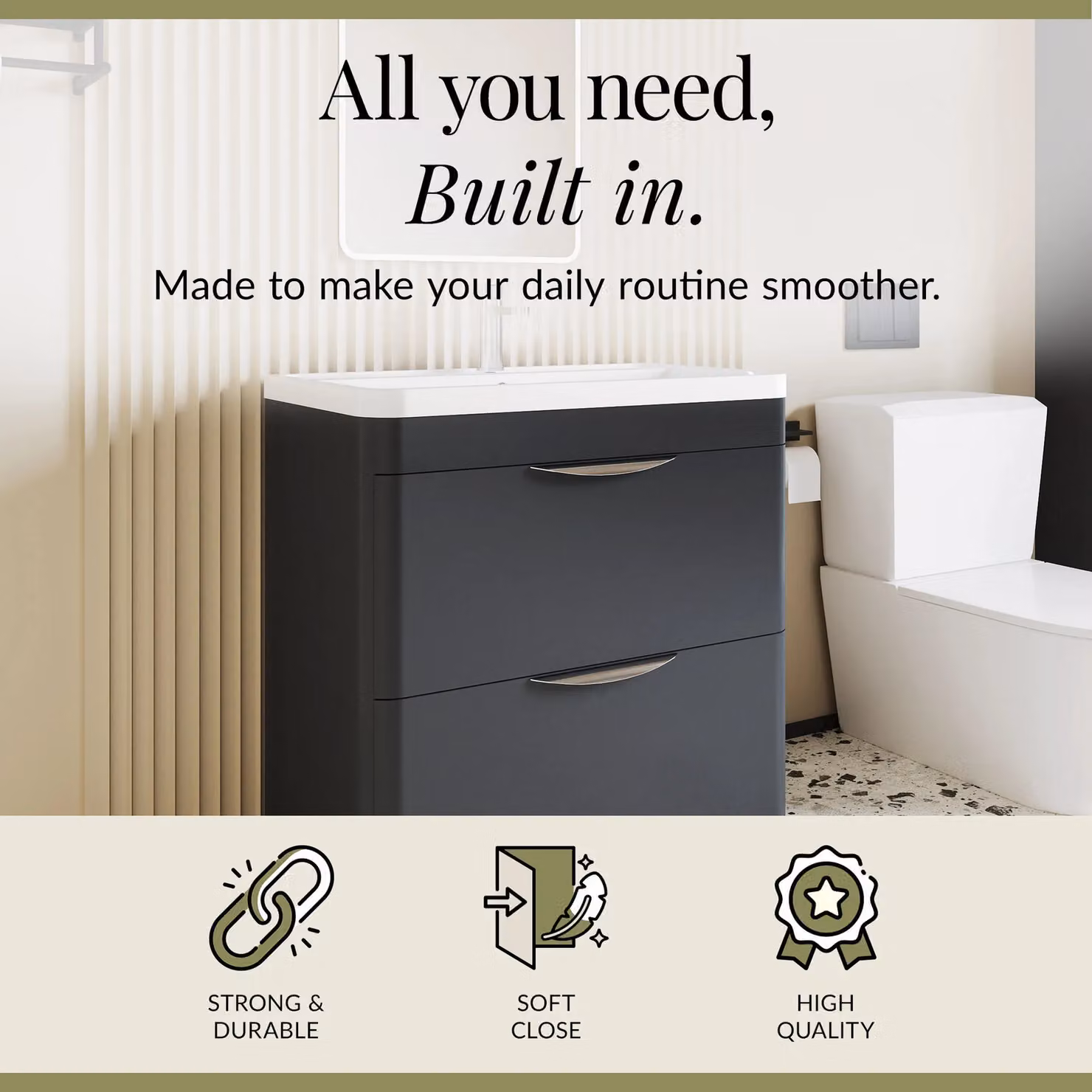 Balterley Modern 2 Drawer Bathroom Vanity Unit and Basin in Matt Dark Grey – 2