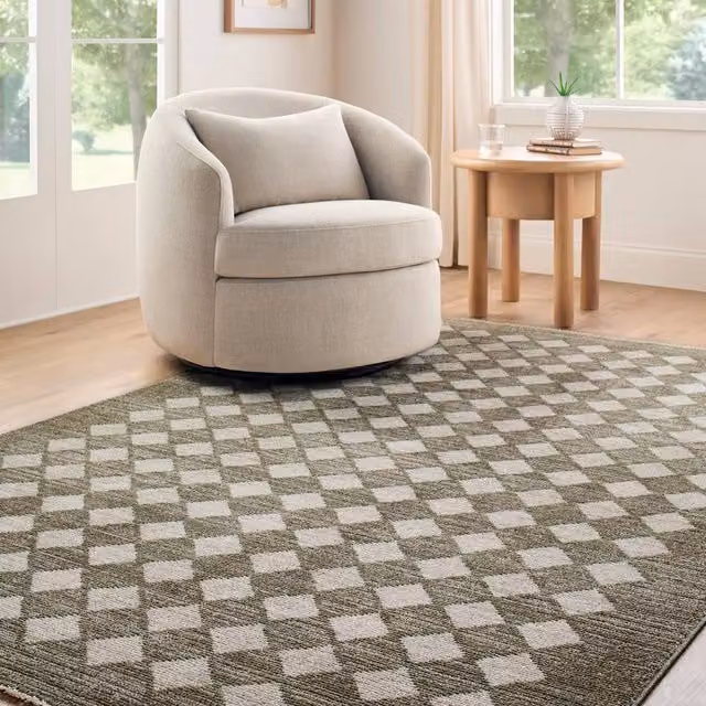 Livabliss Galey Alix Myrtle Avenue Geometric Living Room Rug in Brown, Green and Ivory with Fringes, W/D/H: 160 x 230 cm – 1