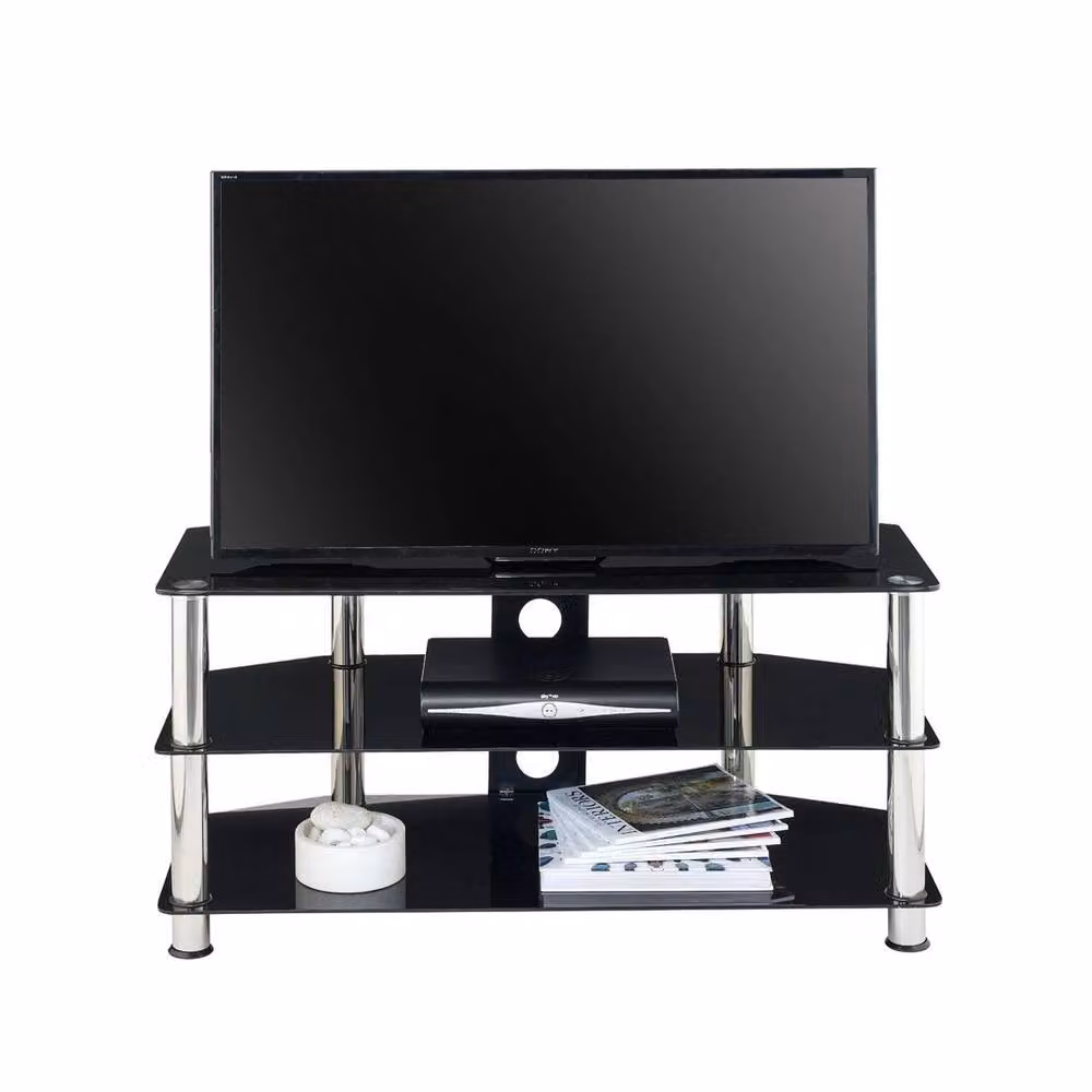 FORGEVIO Black Glass Modern TV Stand with 3 Shelves, Width: 105 cm – 4