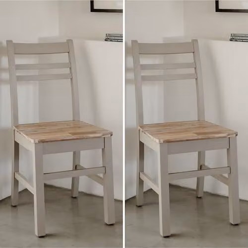 Statement Furniture Florence Country Style Wooden Dining Chairs Set of 2 in Taupe with Acacia and Pine Wood