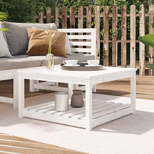vidaXL White Solid Wood Pine Garden Table W/D/H: 82.5 x 82.5 x 45 cm – 2