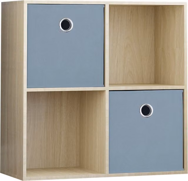 Vida Designs Durham 4 Cube Storage Unit in Oak with 2 Grey Baskets