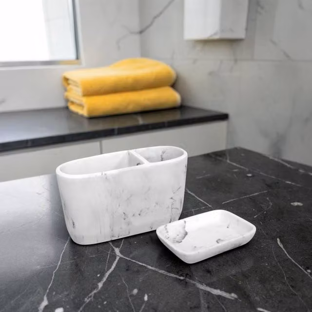 Showerdrape Octavia White Resin Bathroom Accessory Set including Soap Dish and Toothbrush Holder