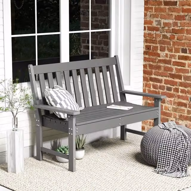 Costway Grey Ergonomic 2-Person Outdoor Garden Bench and Patio Lounger Loveseat with Backrest – 1