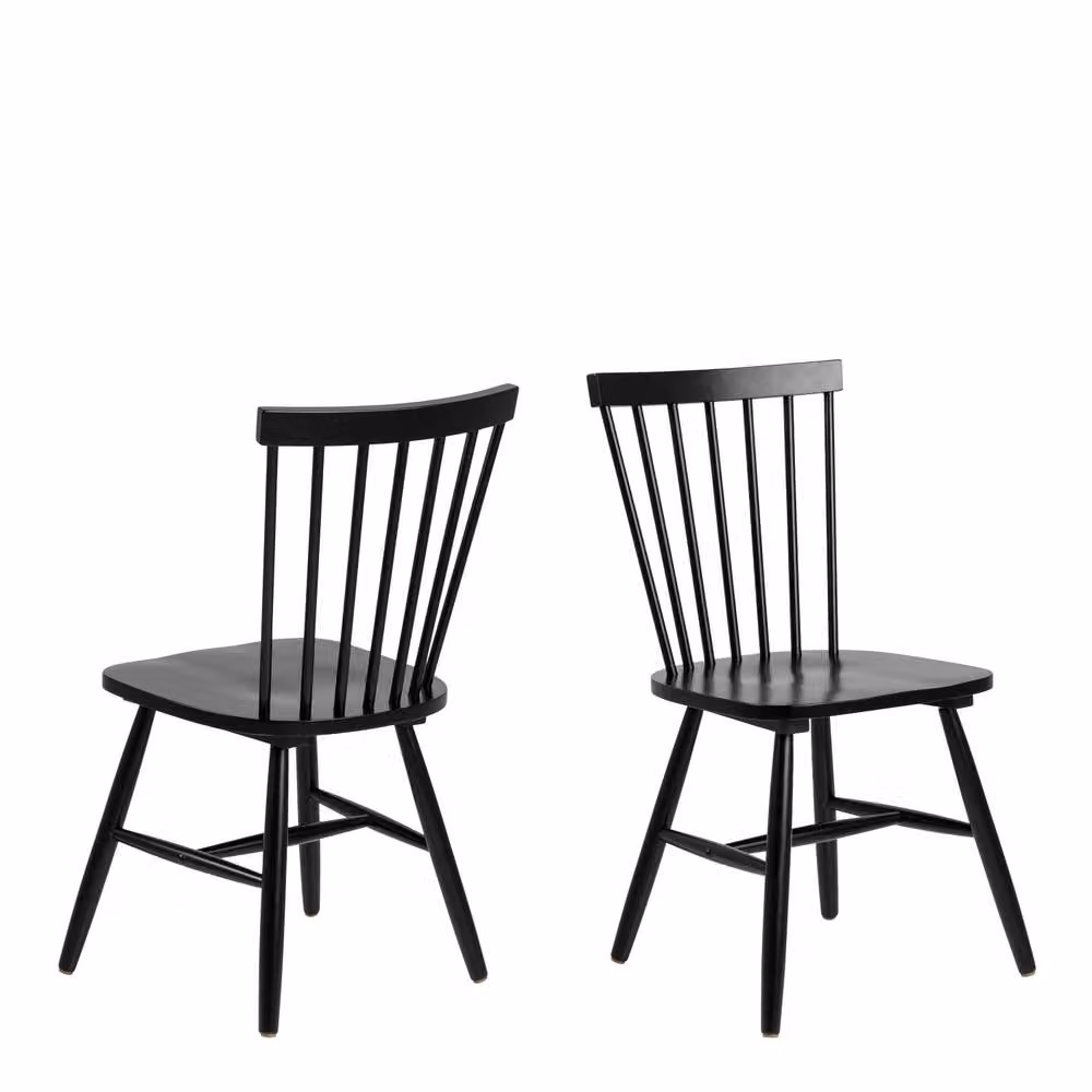 Wyld Haus Freya Set of 2 Black Lacquered Birch Dining Chairs with Slatted High Curved Back – 2