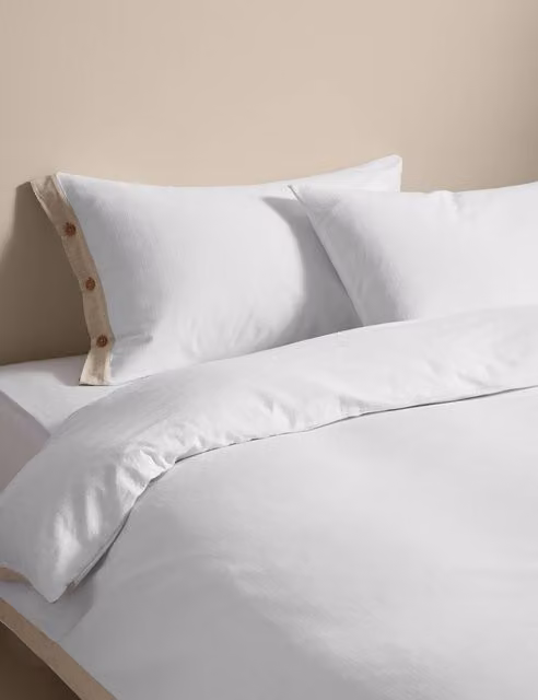 M&S Pure Cotton Striped Button Bedding Set, White and Multicolour, 140 x 200 cm