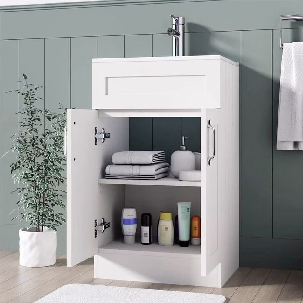 FORGEVIO Crawle White Glossy Freestanding Bathroom Vanity Unit with Basin and Cabinet – 2