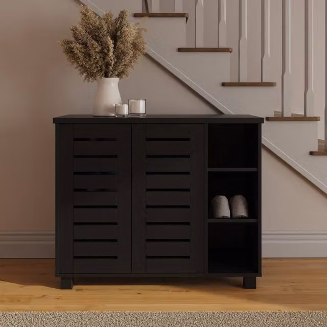 GFW Bodie Modern 2 Door Shoe Cabinet in Matt Black with Soft Close Doors and Ventilation