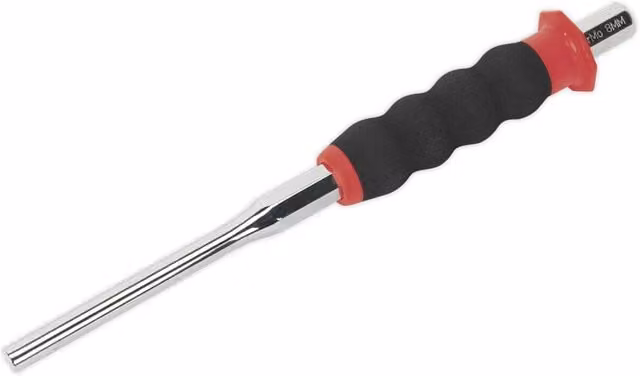 Loops 8mm Sheathed Parallel Pin Punch with Contoured Foam Grip in Silver and Black Chrome Molybdenum Steel