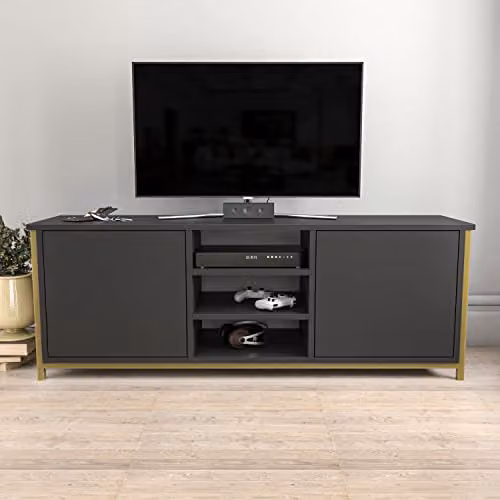 DECOROTIKA Otis Modern TV Unit in Gold and Anthracite, W: 140 cm, H: 51 cm, D: 35 cm – 2