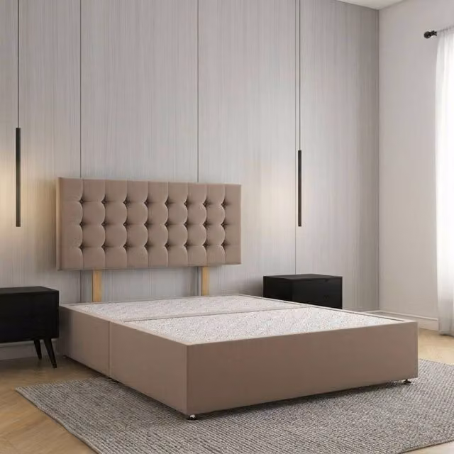 Regional Furnishings Plush Velvet Single Divan Bed Base with 24 inch Headboard in Bronze, W/D/H: 90 x 200 cm