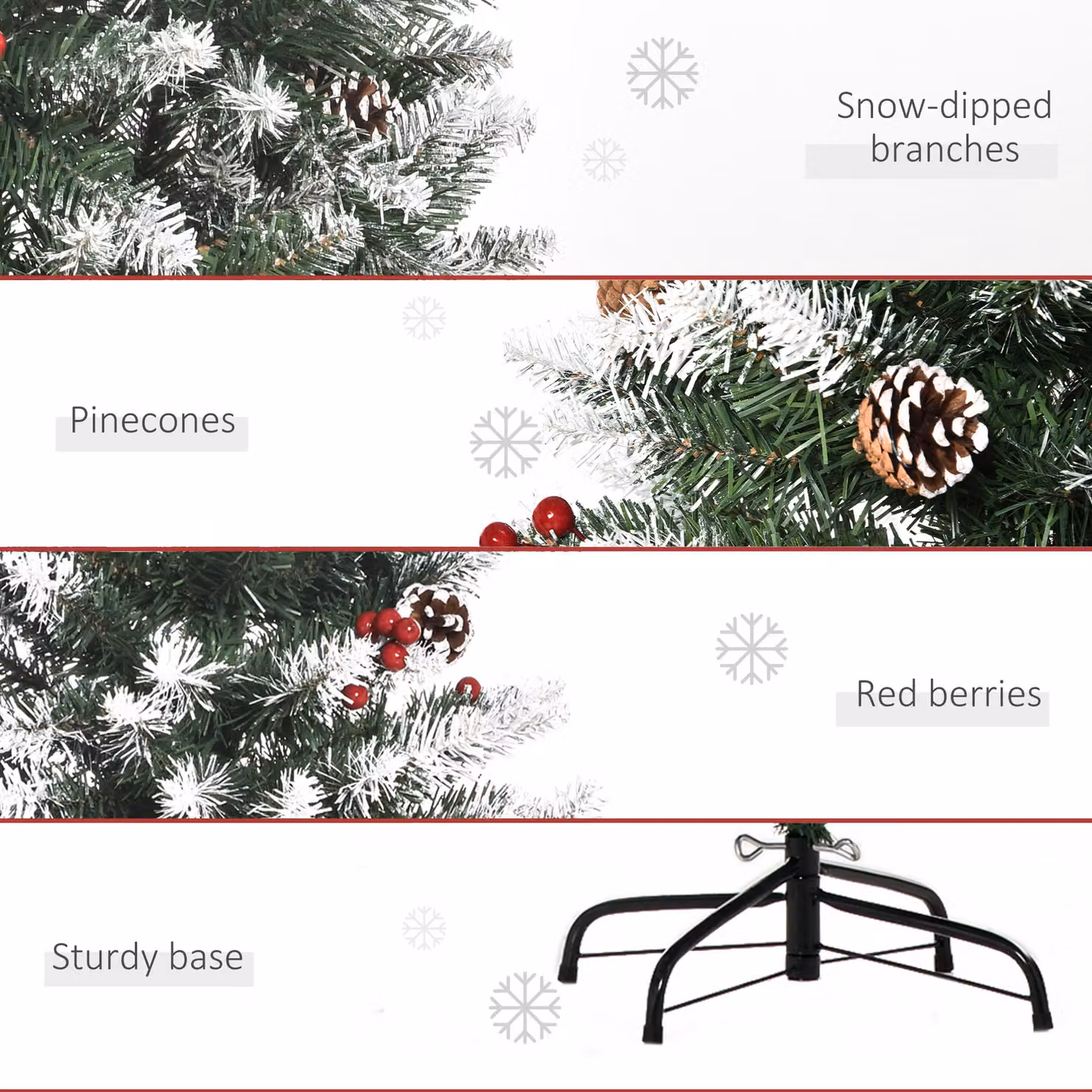 HOMCOM 5ft Green Pencil Christmas Tree with Red Berries and Pinecones – 6