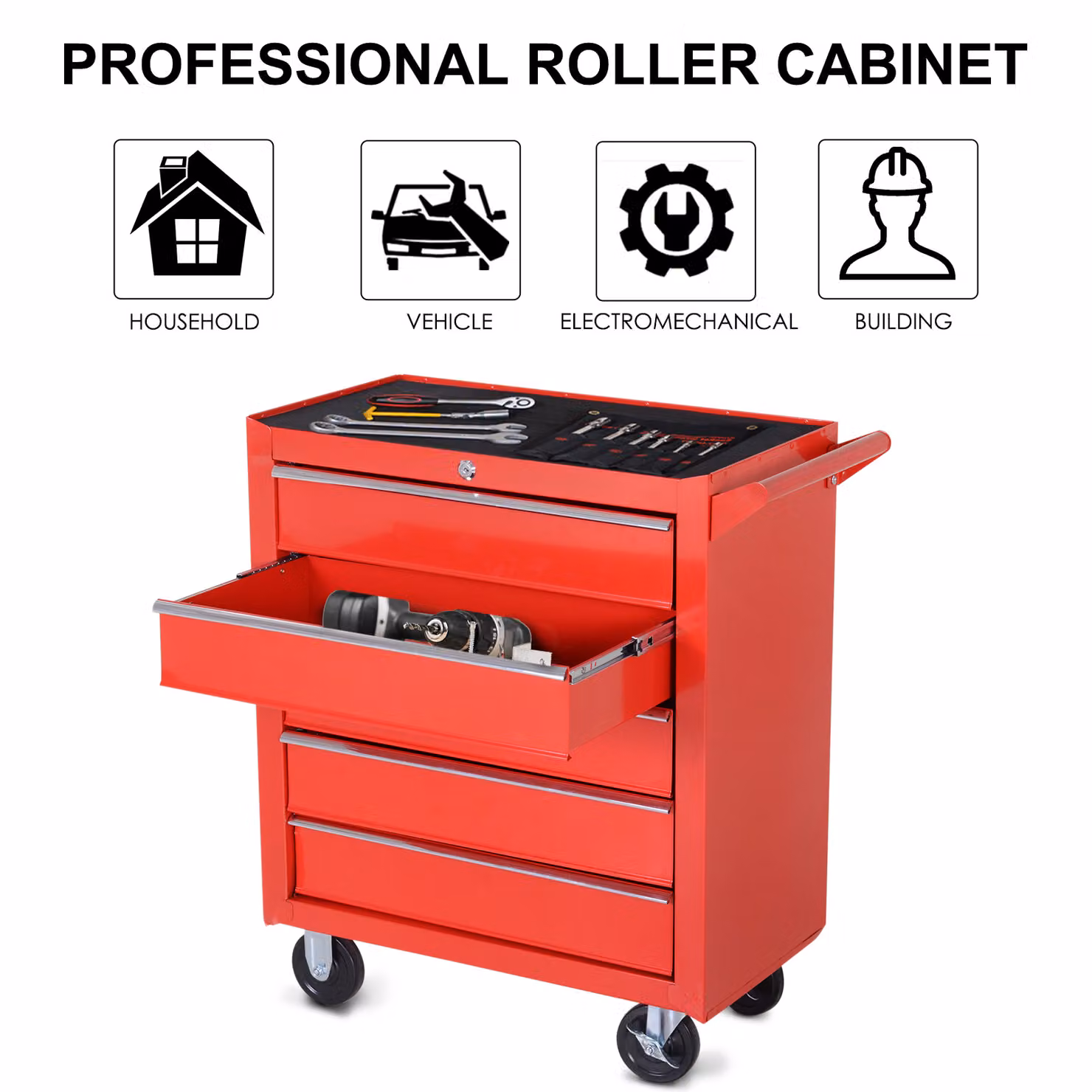DURHAND 5-Drawer Rolling Tool Storage Cabinet with EVA Pad, 150kg Load Capacity, Red – 5