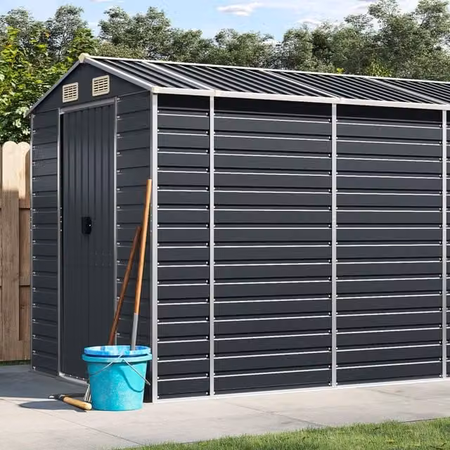 Berkfield Home Pent Garden Shed in Anthracite Black Galvanised Steel W/D/H: 191 x 640 x 198 cm – 1