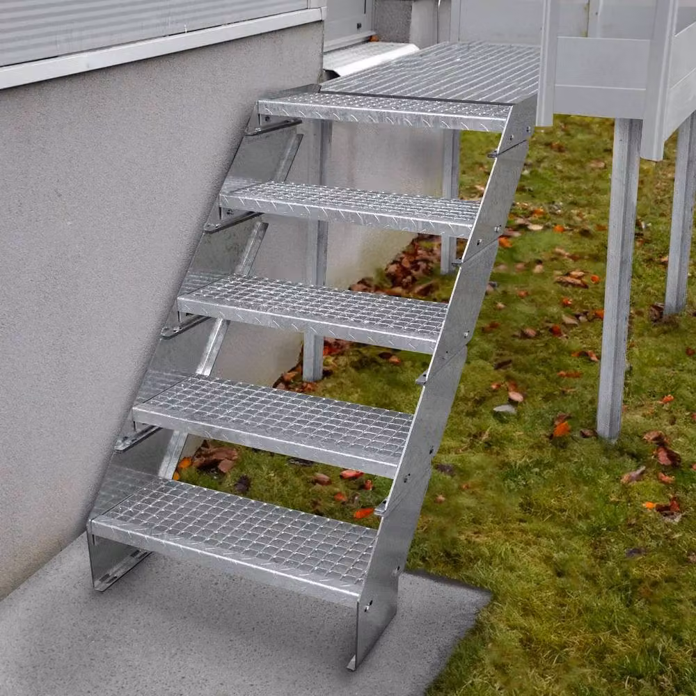 Monstershop 6 Section Adjustable Galvanised Steel Staircase in Silver, Width: 60 cm – 2