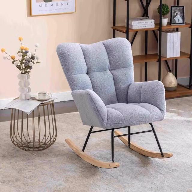 Aosom UK Mid Century Modern Teddy Bouclé Fabric Tufted Upholstered Rocking Chair with Armrests in Light Grey, W/D/H: 80 x 70 x 95 cm – 1