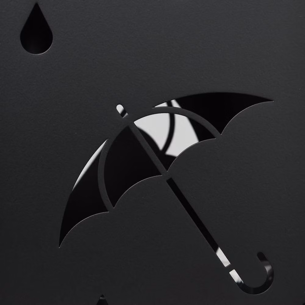 STILVORA Black Metal Umbrella Stand with 4 Hooks and Removable Tray – 9