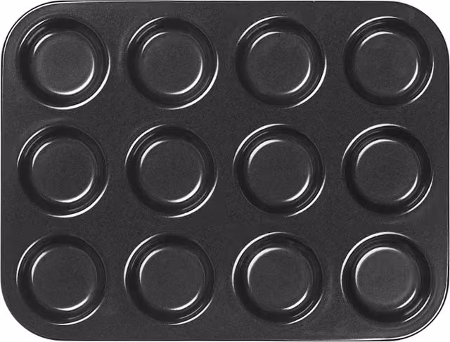 Tala Non-Stick Carbon Steel 12 Cup Shallow Muffin Tray, Black