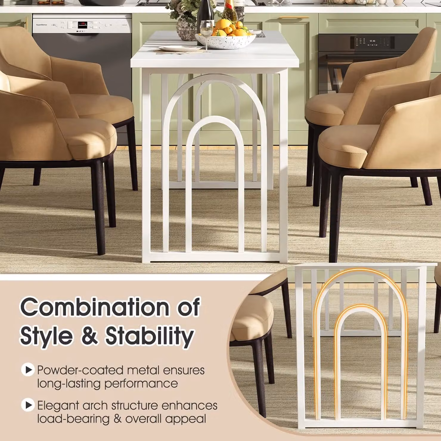 Gymax White Farmhouse Dining Table with Metal Legs for 6-8 People, W: 160 cm – 3