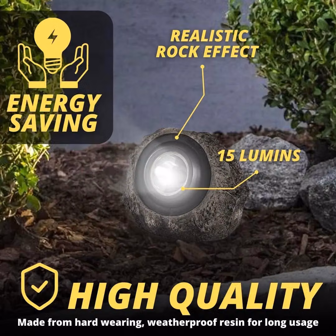 Marco Paul Grey Resin Solar Powered Realistic Granite Rock Spotlight, W/D/H: 16 x 11 x 9 cm – 4