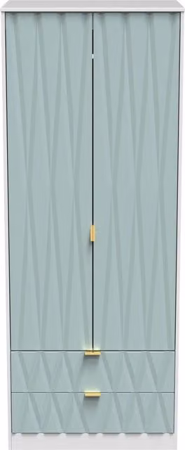 Ready Assembled 2 U Dallas 2 Door 2 Drawer Wardrobe in Duck Egg Blue with Gold Details