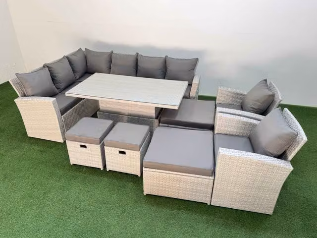 Fimous 12 Seat Garden Furniture Corner Sofa Set with Armchair in Light Grey