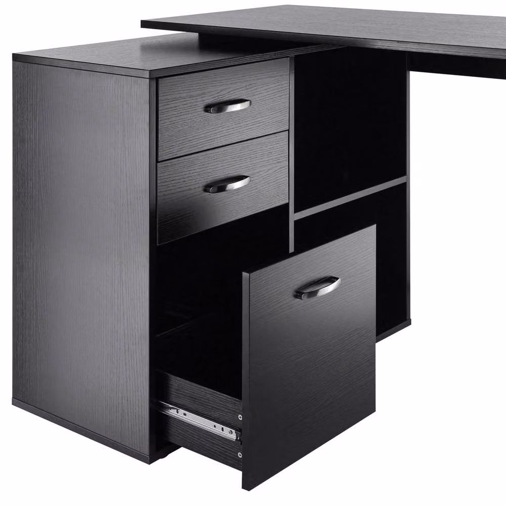 Rolipo Black L-Shaped Corner Computer Desk with Drawers and File Cabinet – 9