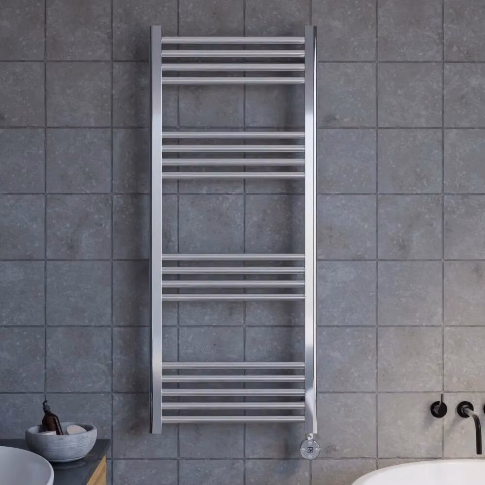 Balterley Electric Round Tube Towel Rail with 17 Bars, W: 120 cm, H: 50 cm, Silver Chrome – 2