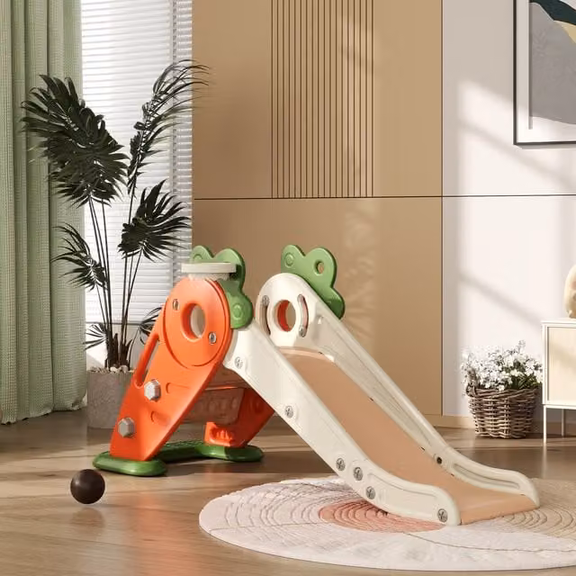 AIYAPLAY 3 in 1 Foldable Kids Slide, Carrot-themed Indoor Slide for 1-3 Years, Orange