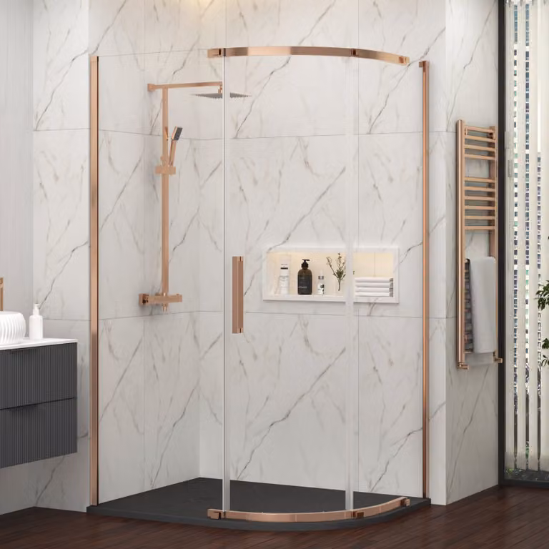 Royal Bathrooms Chelsea Single Door Offset Quadrant Shower Enclosure with Black Mineral Cast Stone Tray, Brushed Bronze, W: 120 cm, D: 80 cm, H: 195 cm
