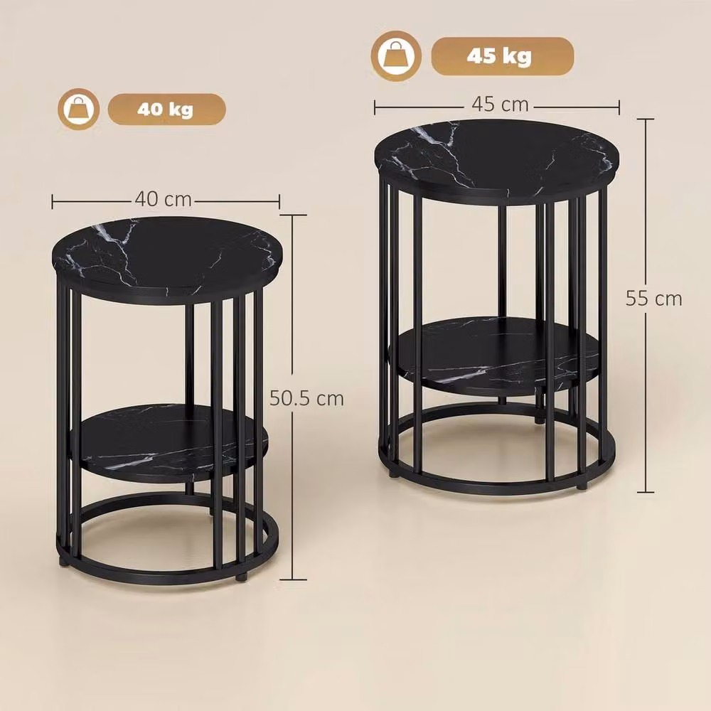 Havendro Set of 2 Round Marble-Effect Coffee Tables with Nested Tops in Black and Multicolour – 2