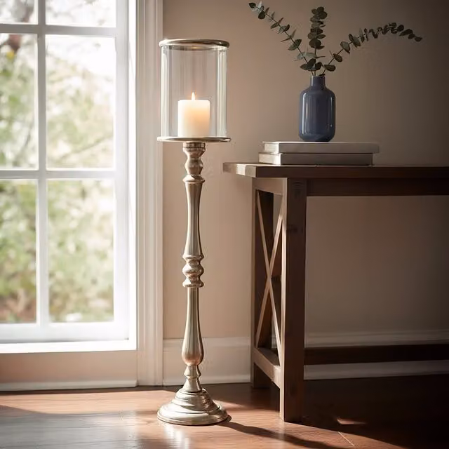 Orsina Classic Silver Metal and Glass Tabletop Pillar and Taper Candle Holder – 1