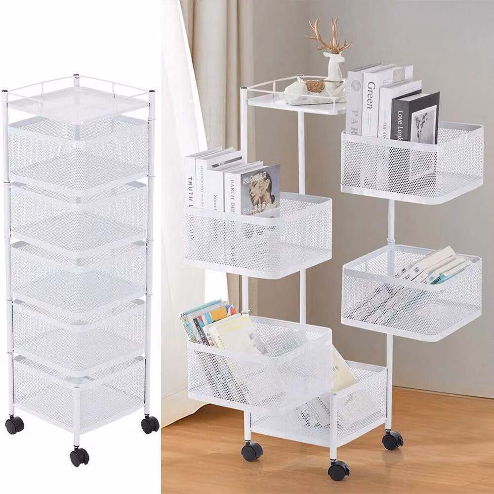 EONLION White Metal Rotating Kitchen and Bathroom Storage Trolley Rack – 4