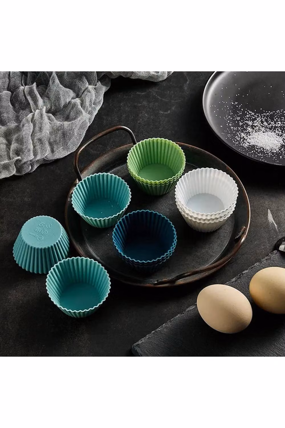 Living and Home 24pcs Reusable Silicone Round Muffin Baking Cups in Blue Multicolour – 2