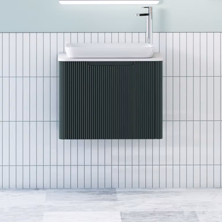 Royal Bathrooms Avenza Wall Hung Vanity Unit with Qubix Basin, Moss Green and White, Depth: 60 cm