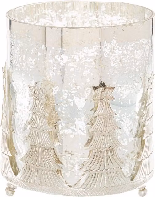 The Noel Collection Christmas Tree Tealight Candle Holder in Grey and Silver Glass