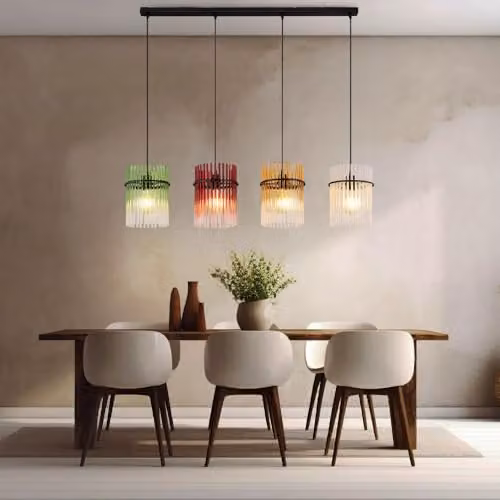 Netlighting Gorley Bar Pendant Light with Multicolour Glass Shades and Black Metal, H 140 cm – 2