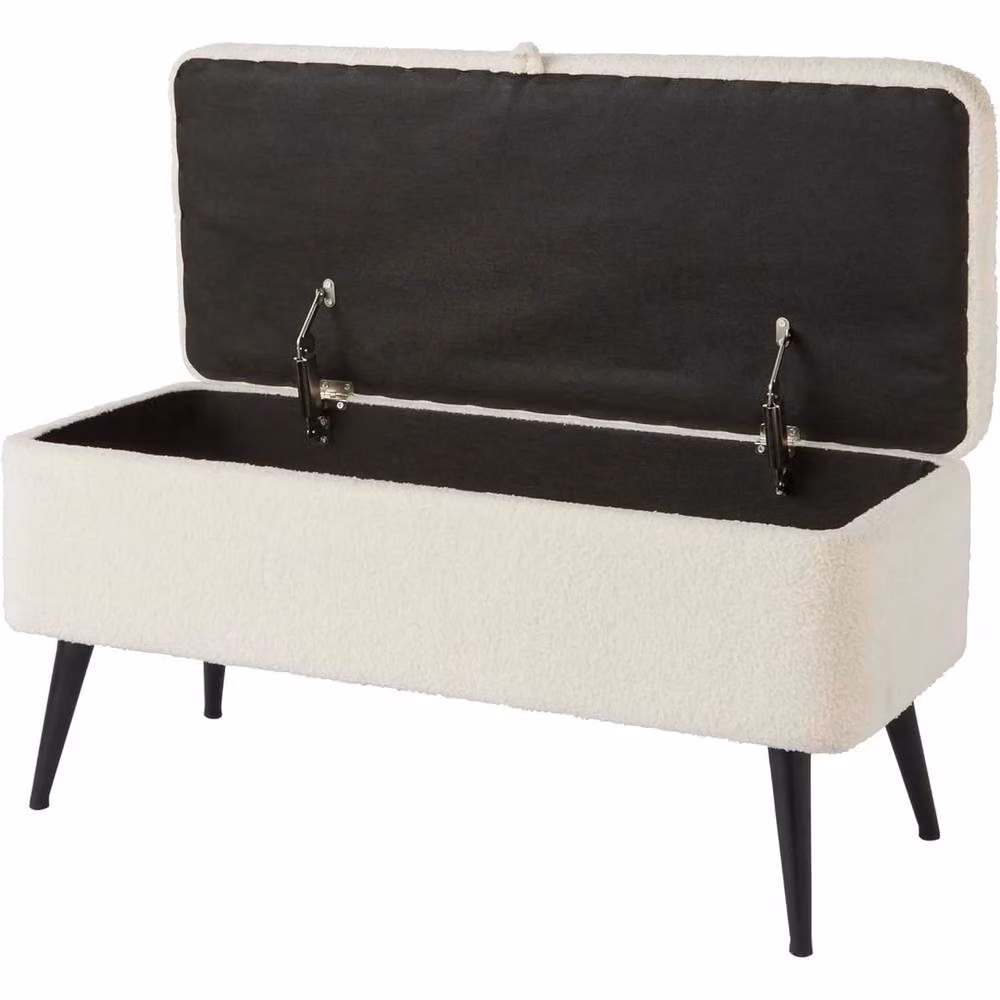 FORGEVIO Large Storage Ottoman Bench in Cream Bouclé Fabric – 2