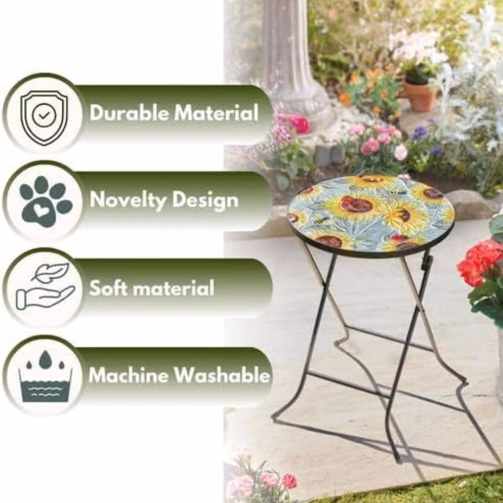 Marco Paul Foldable Outdoor Table in Sunflower Yellow with Floral Glass and Metal Design, W/D/H: 50 x 35 x 35 cm – 4