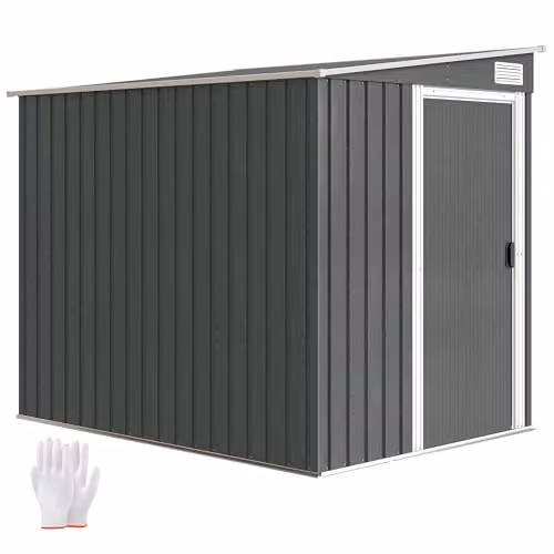 Outsunny Light Grey Metal Lean-to Garden Shed with Foundation Kit and Side Vents, W/D/H: 212.5 x 154 x 181 cm – 1