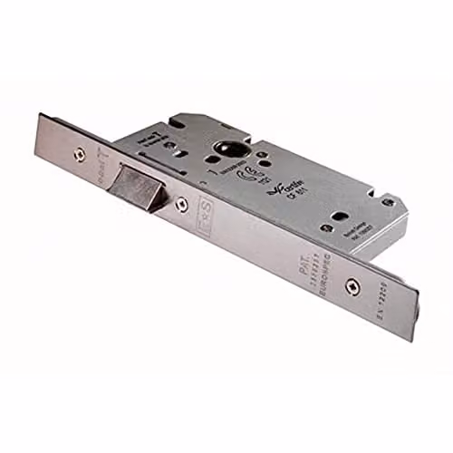 Loops Architectural DIN Latch with Square Forend, 60mm Backset, Brushed Satin Stainless Steel