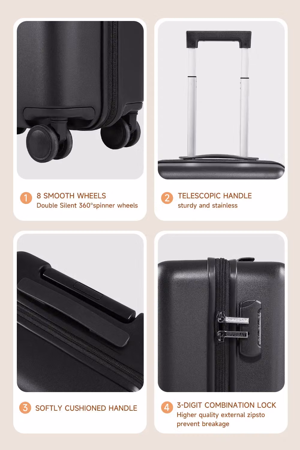 Living and Home Black Hard Shell Lightweight 22 Inch Cabin Suitcase Carry On Luggage – 3